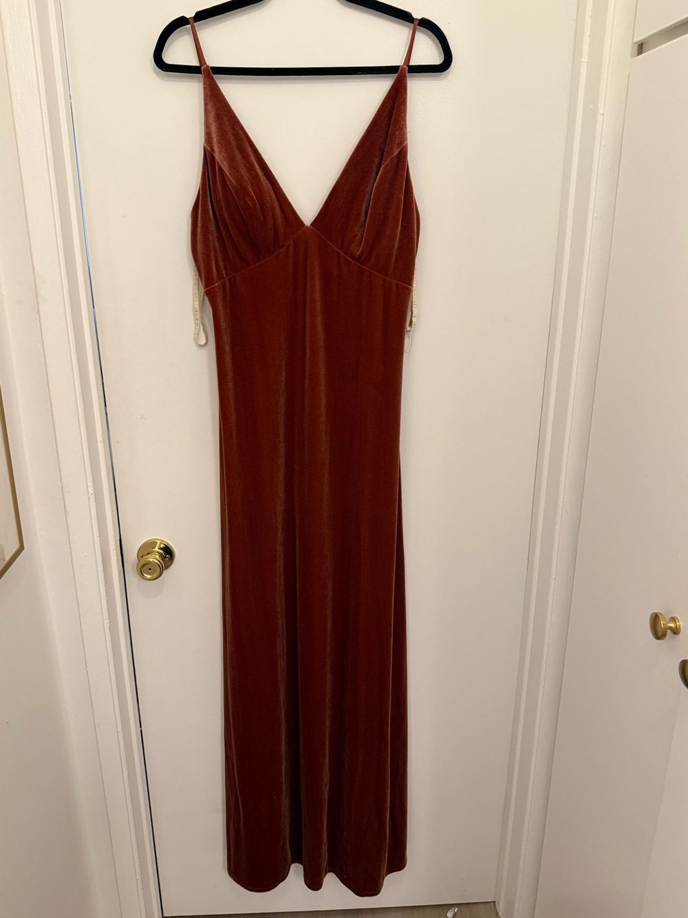Jenny Yoo Rust Velvet Spaghetti-Strap Maxi Dress